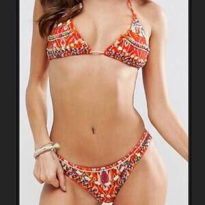 NWT ASOS DESIGN Ikat Print Bead Embellished Trim Bikini Bottom US 12 36DD